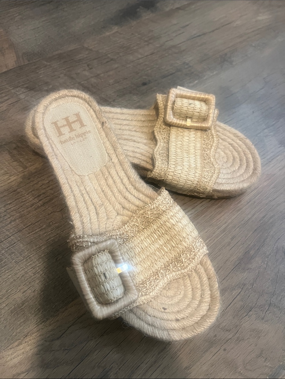 Haute Hippie Beige Woven Slide Sandals